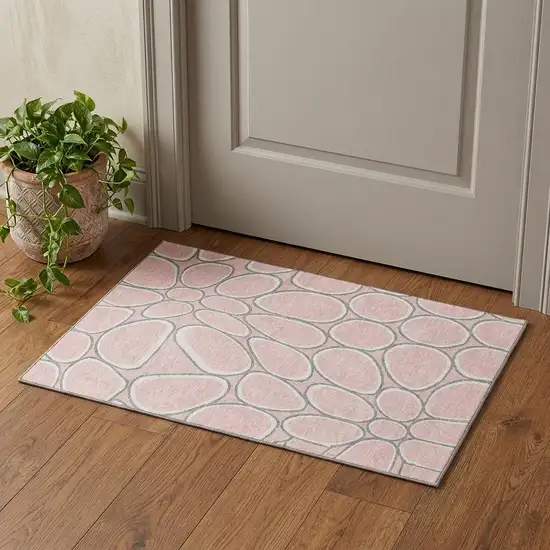 Pink Ivory And Gray Geometric Washable Area Rug With UV Protection Photo 1