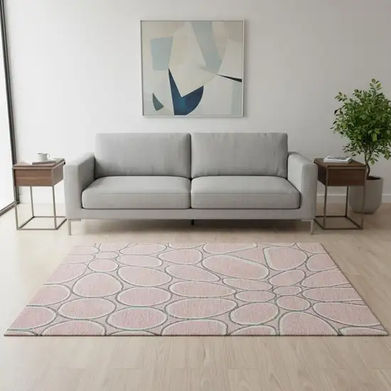 Pink Ivory And Gray Geometric Washable Area Rug With UV Protection Photo 2