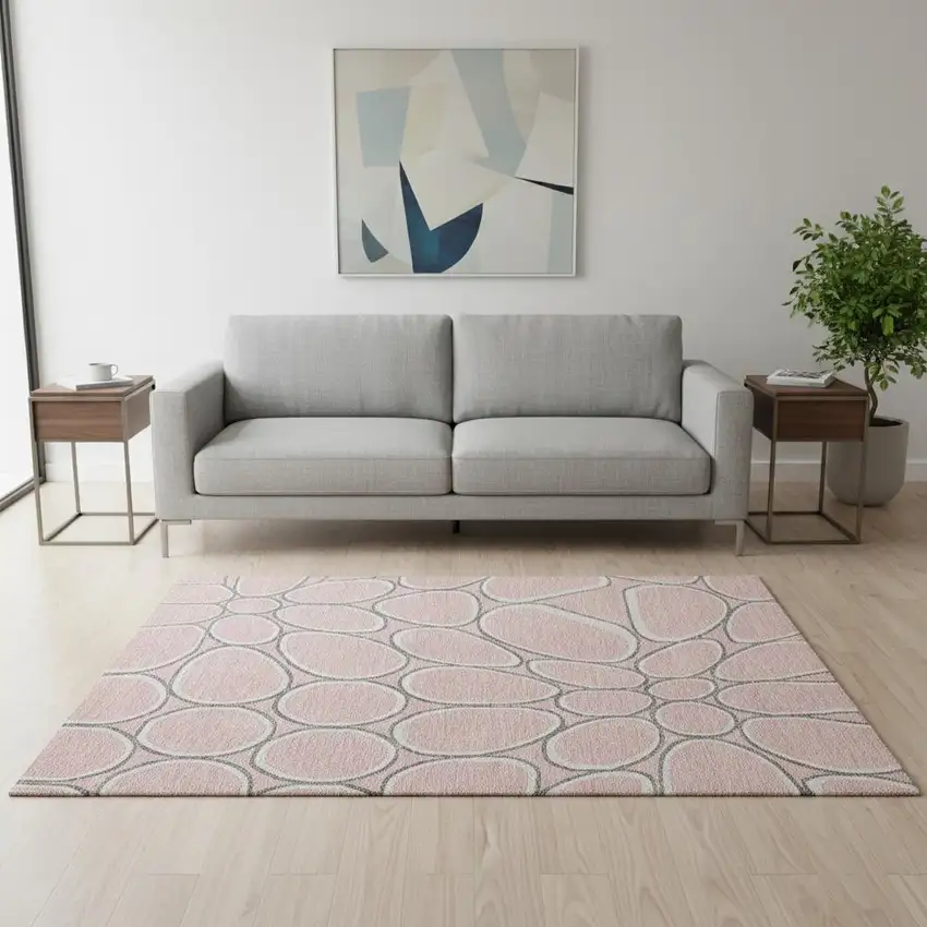Pink Ivory And Gray Geometric Washable Area Rug With UV Protection Photo 2