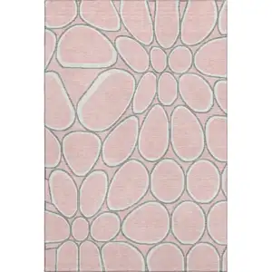 Photo of Pink Ivory And Gray Geometric Washable Area Rug With UV Protection