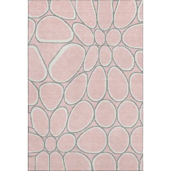 Pink Ivory And Gray Geometric Washable Area Rug With UV Protection Photo 1