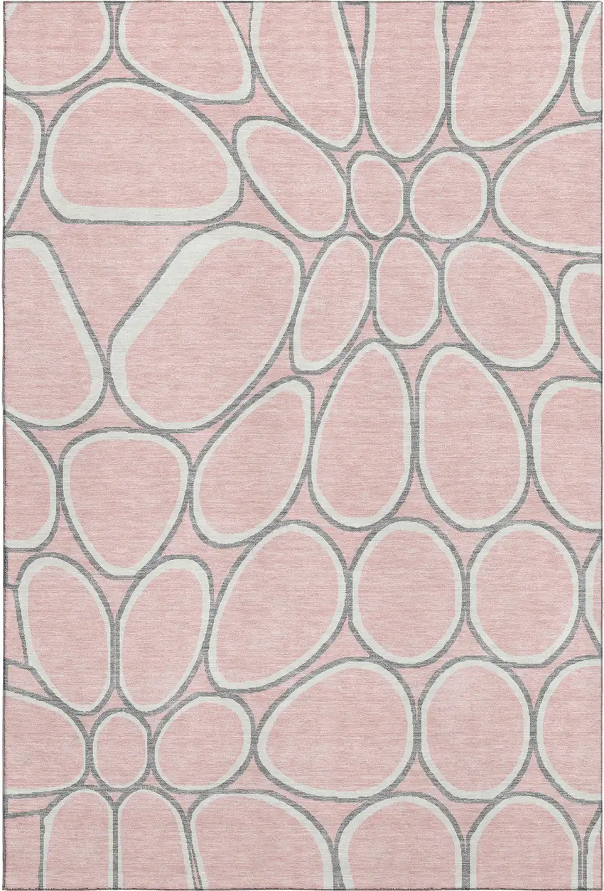 Pink Ivory And Gray Geometric Washable Area Rug With UV Protection Photo 1