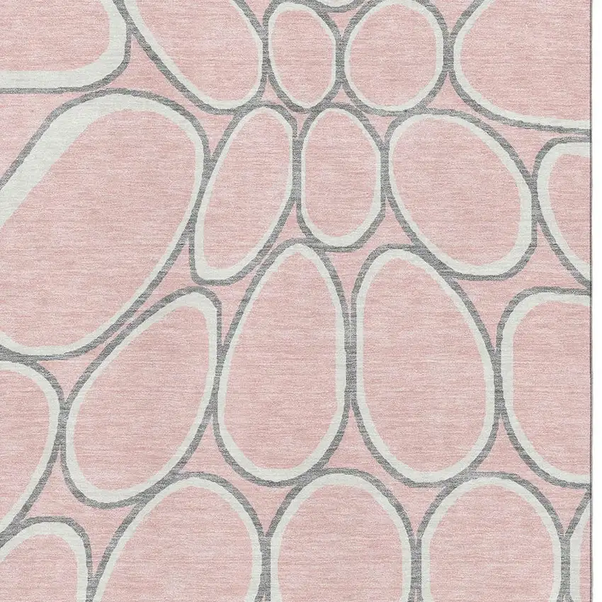 Pink Ivory And Gray Geometric Washable Area Rug With UV Protection Photo 2