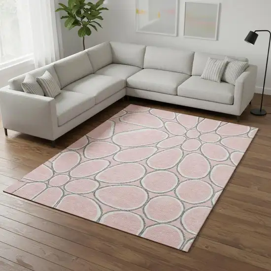 Pink Ivory And Gray Geometric Washable Area Rug With UV Protection Photo 2
