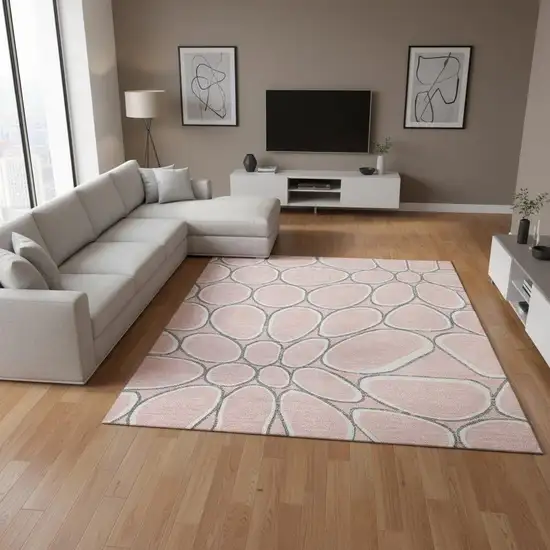 Pink Ivory And Gray Geometric Washable Area Rug With UV Protection Photo 2