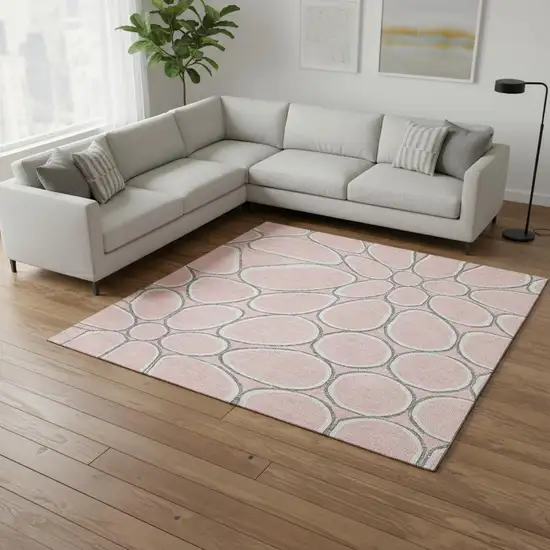 Pink Ivory And Gray Geometric Washable Area Rug With UV Protection Photo 2