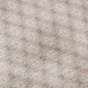 Photo of Pink Ivory And Gray Geometric Washable Area Rug With UV Protection