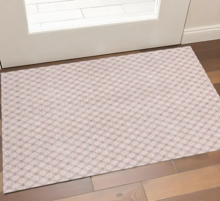 Pink Ivory And Gray Geometric Washable Area Rug With UV Protection Photo 1
