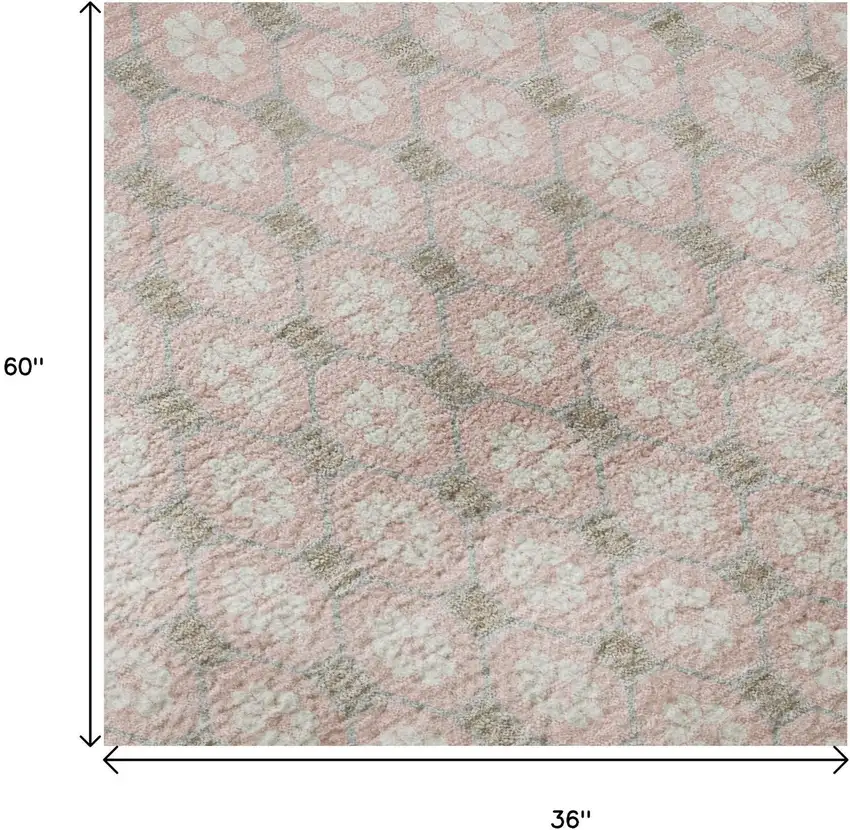 Pink Ivory And Gray Geometric Washable Area Rug With UV Protection Photo 8