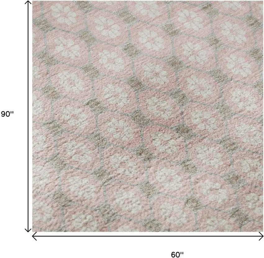 Pink Ivory And Gray Geometric Washable Area Rug With UV Protection Photo 9