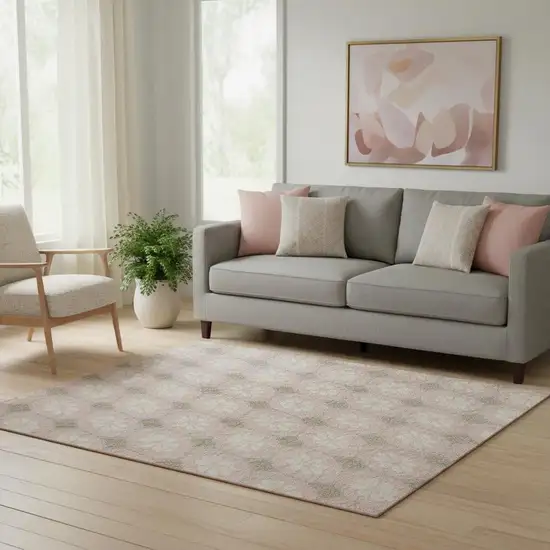 Pink Ivory And Gray Geometric Washable Area Rug With UV Protection Photo 2