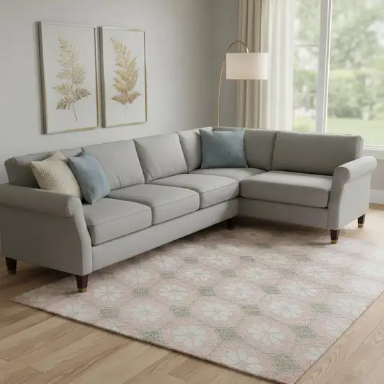 Pink Ivory And Gray Geometric Washable Area Rug With UV Protection Photo 2