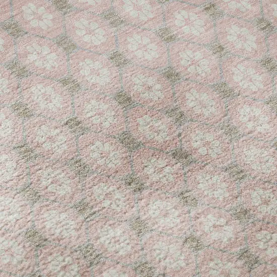 Pink Ivory And Gray Geometric Washable Area Rug With UV Protection Photo 1