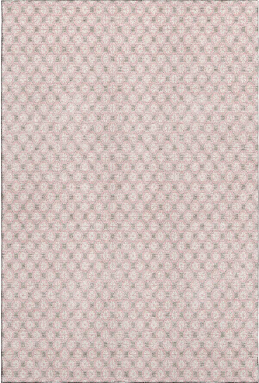 Pink Ivory And Gray Geometric Washable Area Rug With UV Protection Photo 5