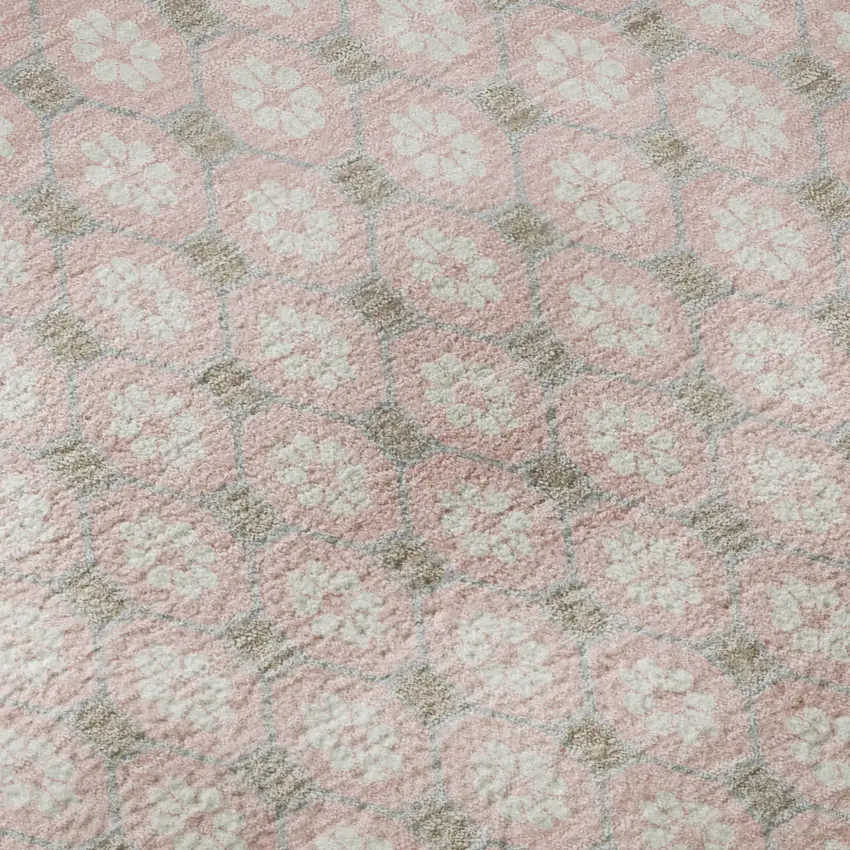 Pink Ivory And Gray Geometric Washable Area Rug With UV Protection Photo 1