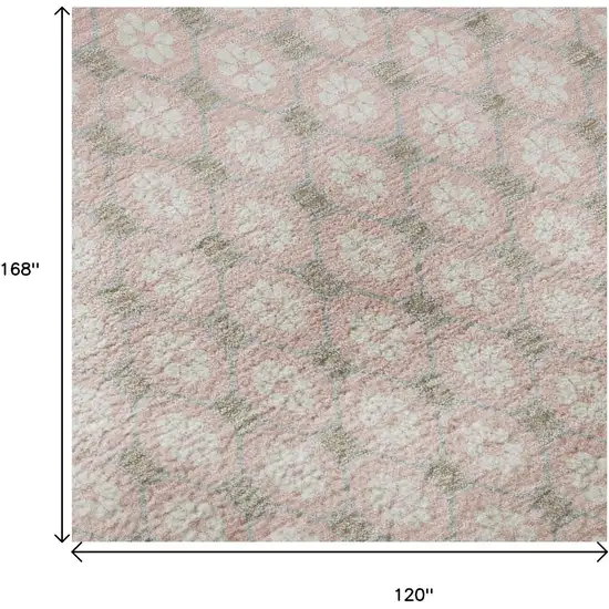 Pink Ivory And Gray Geometric Washable Area Rug With UV Protection Photo 9