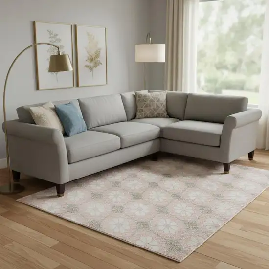 Pink Ivory And Gray Geometric Washable Area Rug With UV Protection Photo 2