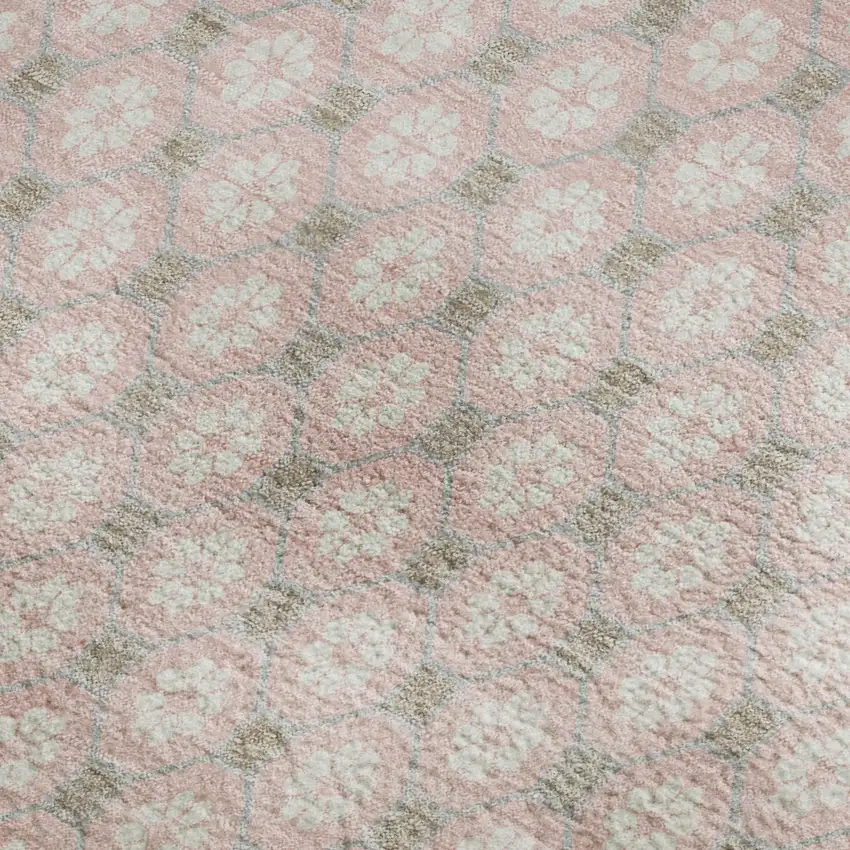 Pink Ivory And Gray Geometric Washable Area Rug With UV Protection Photo 2