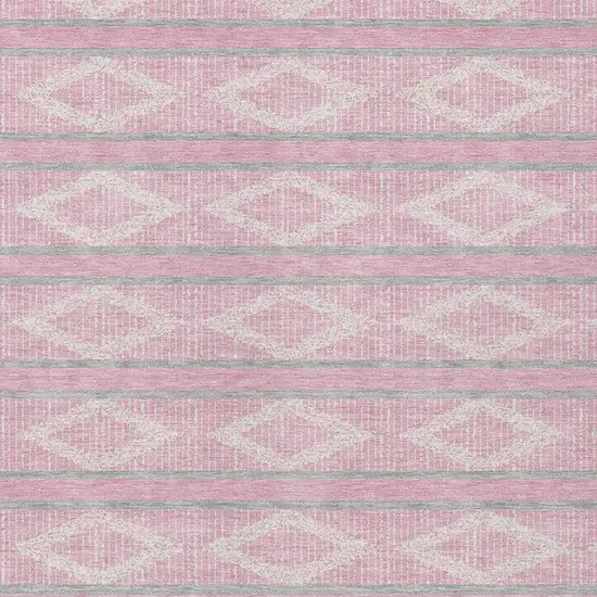 Pink Ivory And Gray Geometric Washable Indoor Outdoor Area Rug Photo 6