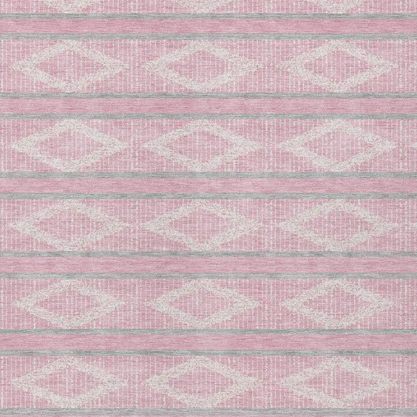 Pink Ivory And Gray Geometric Washable Indoor Outdoor Area Rug Photo 6