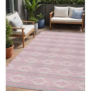 Photo of Pink Ivory And Gray Geometric Washable Indoor Outdoor Area Rug