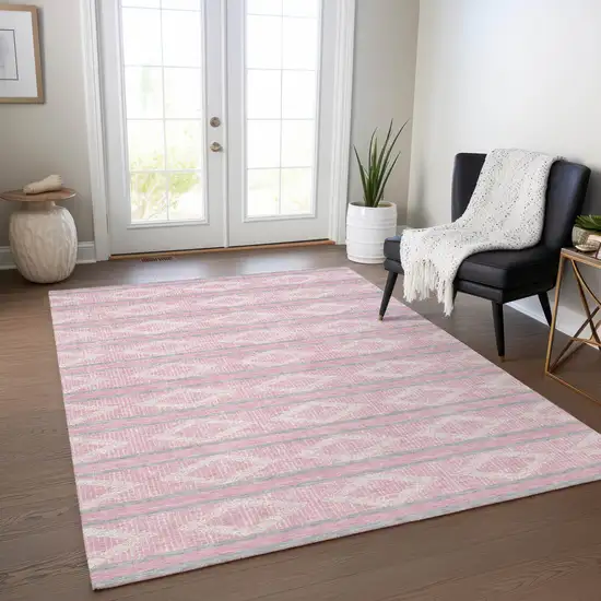 Pink Ivory And Gray Geometric Washable Indoor Outdoor Area Rug Photo 9