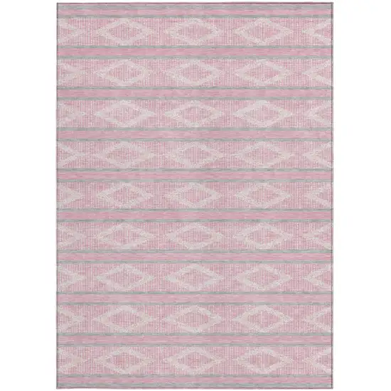 Pink Ivory And Gray Geometric Washable Indoor Outdoor Area Rug Photo 7