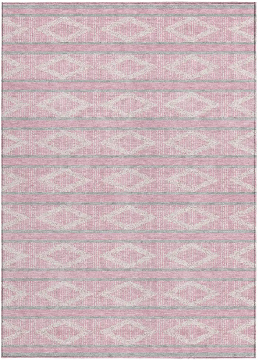 Pink Ivory And Gray Geometric Washable Indoor Outdoor Area Rug Photo 7