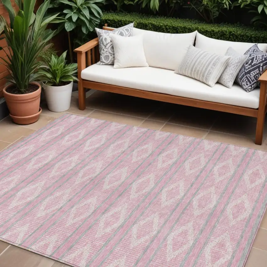Pink Ivory And Gray Geometric Washable Indoor Outdoor Area Rug Photo 1