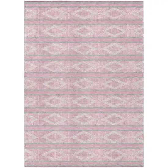Pink Ivory And Gray Geometric Washable Indoor Outdoor Area Rug Photo 2