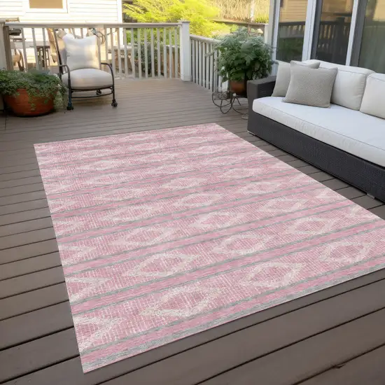 Pink Ivory And Gray Geometric Washable Indoor Outdoor Area Rug Photo 9