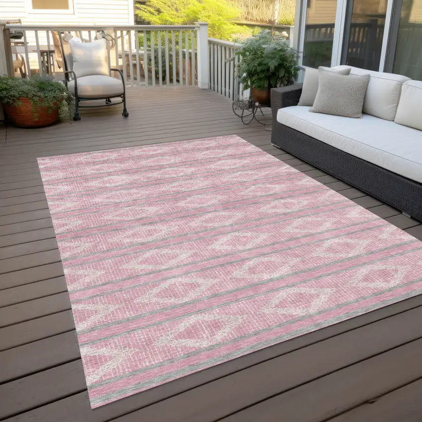 Pink Ivory And Gray Geometric Washable Indoor Outdoor Area Rug Photo 9