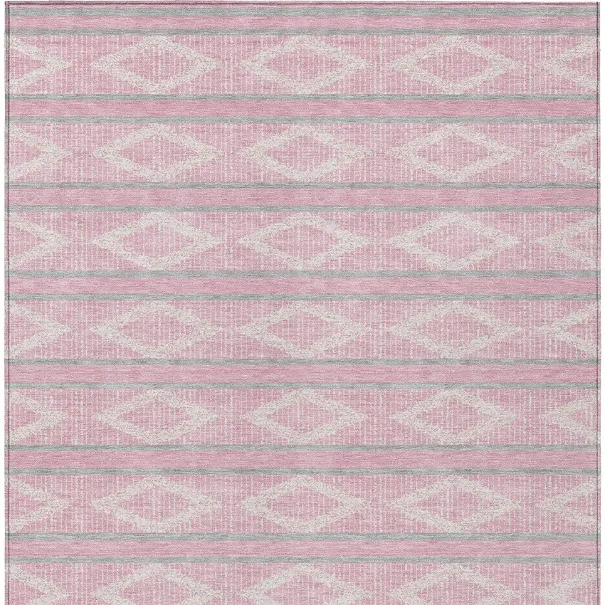 Pink Ivory And Gray Geometric Washable Indoor Outdoor Area Rug Photo 6