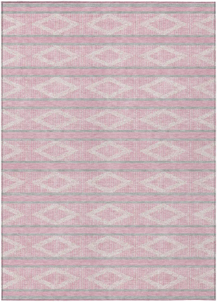 Pink Ivory And Gray Geometric Washable Indoor Outdoor Area Rug Photo 2