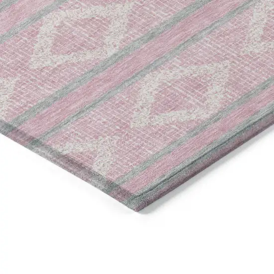 Pink Ivory And Gray Geometric Washable Indoor Outdoor Area Rug Photo 5