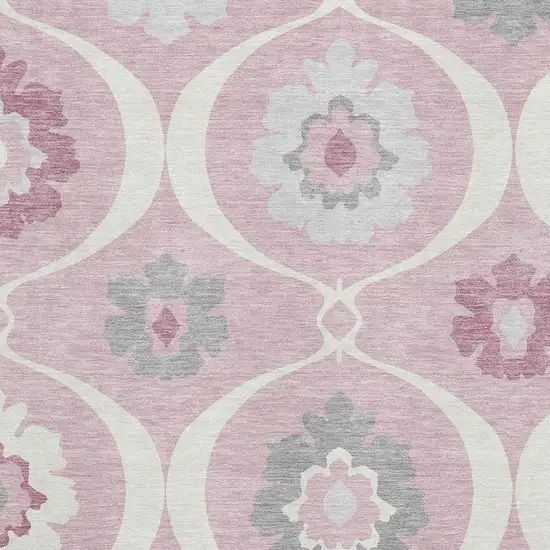 Pink Ivory And Gray Medallion Washable Area Rug With UV Protection Photo 3