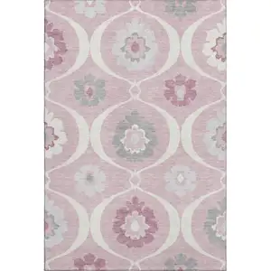 Photo of Pink Ivory And Gray Medallion Washable Area Rug With UV Protection
