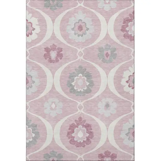 Pink Ivory And Gray Medallion Washable Area Rug With UV Protection Photo 4