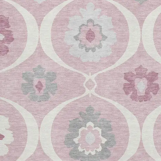 Pink Ivory And Gray Medallion Washable Area Rug With UV Protection Photo 3