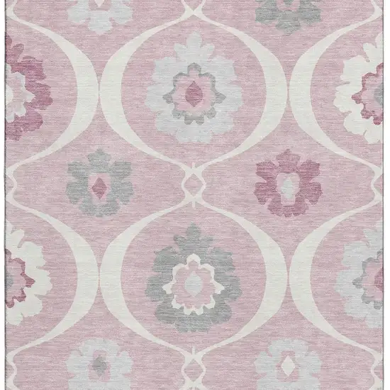 Pink Ivory And Gray Medallion Washable Area Rug With UV Protection Photo 4
