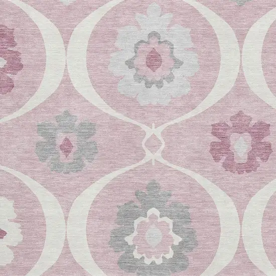 Pink Ivory And Gray Medallion Washable Area Rug With UV Protection Photo 3