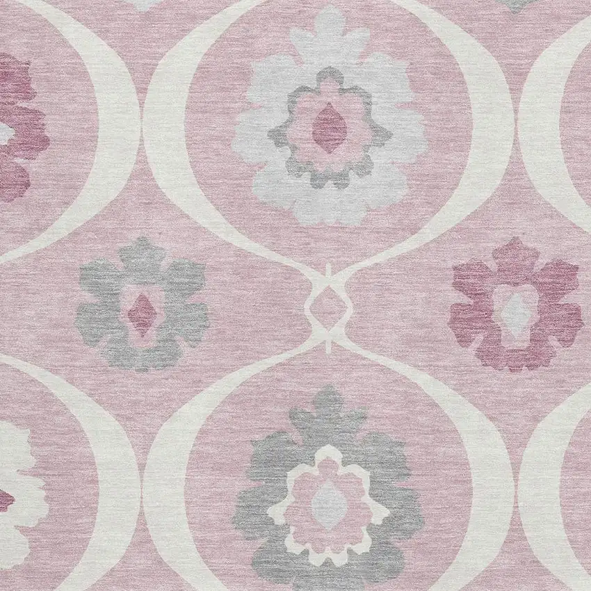 Pink Ivory And Gray Medallion Washable Area Rug With UV Protection Photo 3