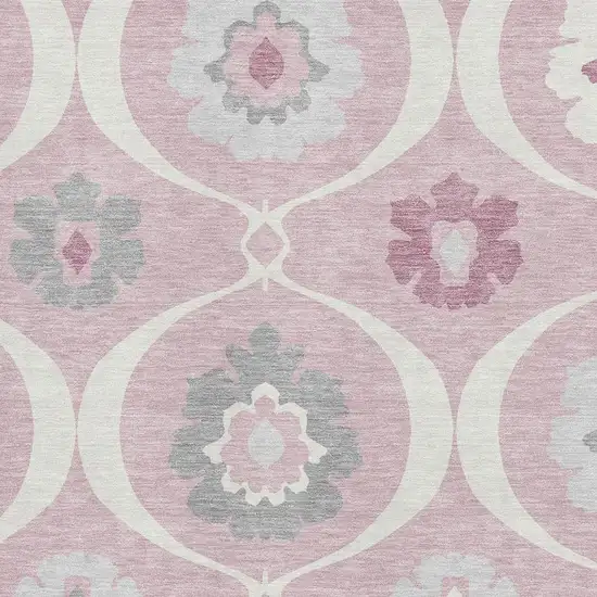 Pink Ivory And Gray Medallion Washable Area Rug With UV Protection Photo 3