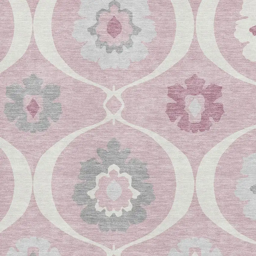 Pink Ivory And Gray Medallion Washable Area Rug With UV Protection Photo 3