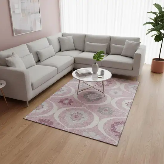 Pink Ivory And Gray Medallion Washable Area Rug With UV Protection Photo 2