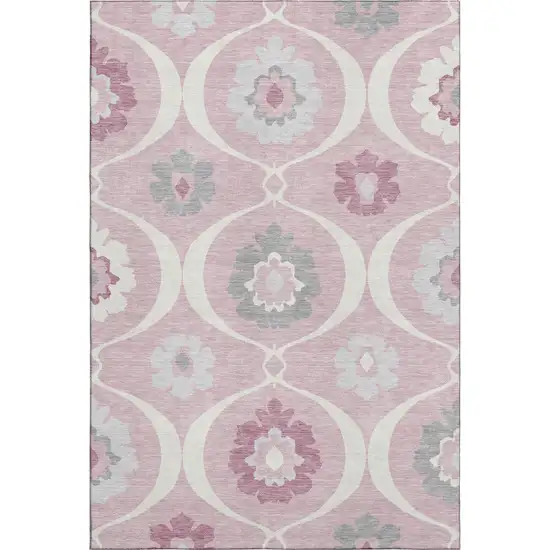 Pink Ivory And Gray Medallion Washable Area Rug With UV Protection Photo 1