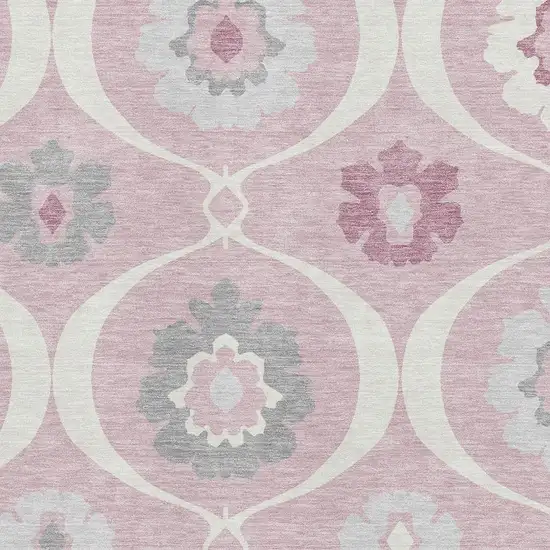 Pink Ivory And Gray Medallion Washable Area Rug With UV Protection Photo 3