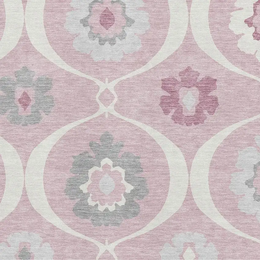 Pink Ivory And Gray Medallion Washable Area Rug With UV Protection Photo 3