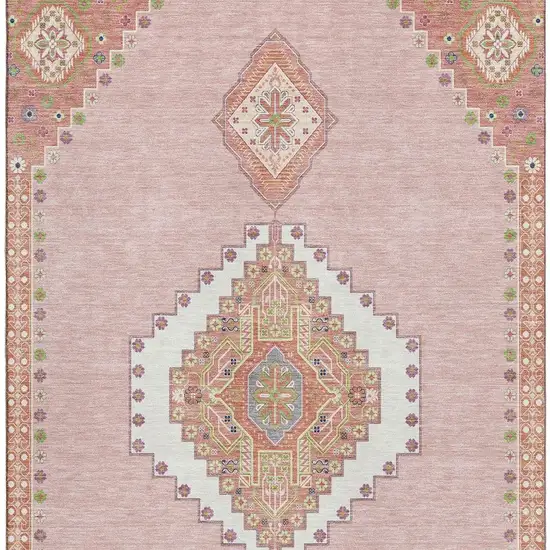 Pink Ivory And Gray Oriental Washable Area Rug With UV Protection Photo 3