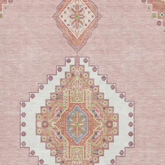 Pink Ivory And Gray Oriental Washable Area Rug With UV Protection Photo 2